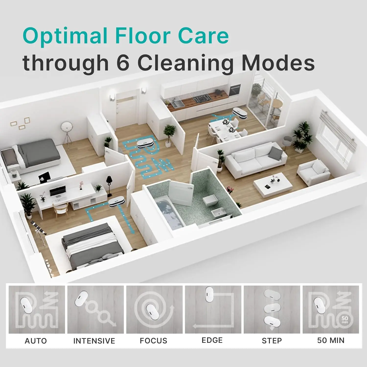 Robot Mop-Whisper Quiet Smart Mopping Robot Cleaner Only 1.5 Times Faster Dynamic Dual Spin Wet Mop for Hard