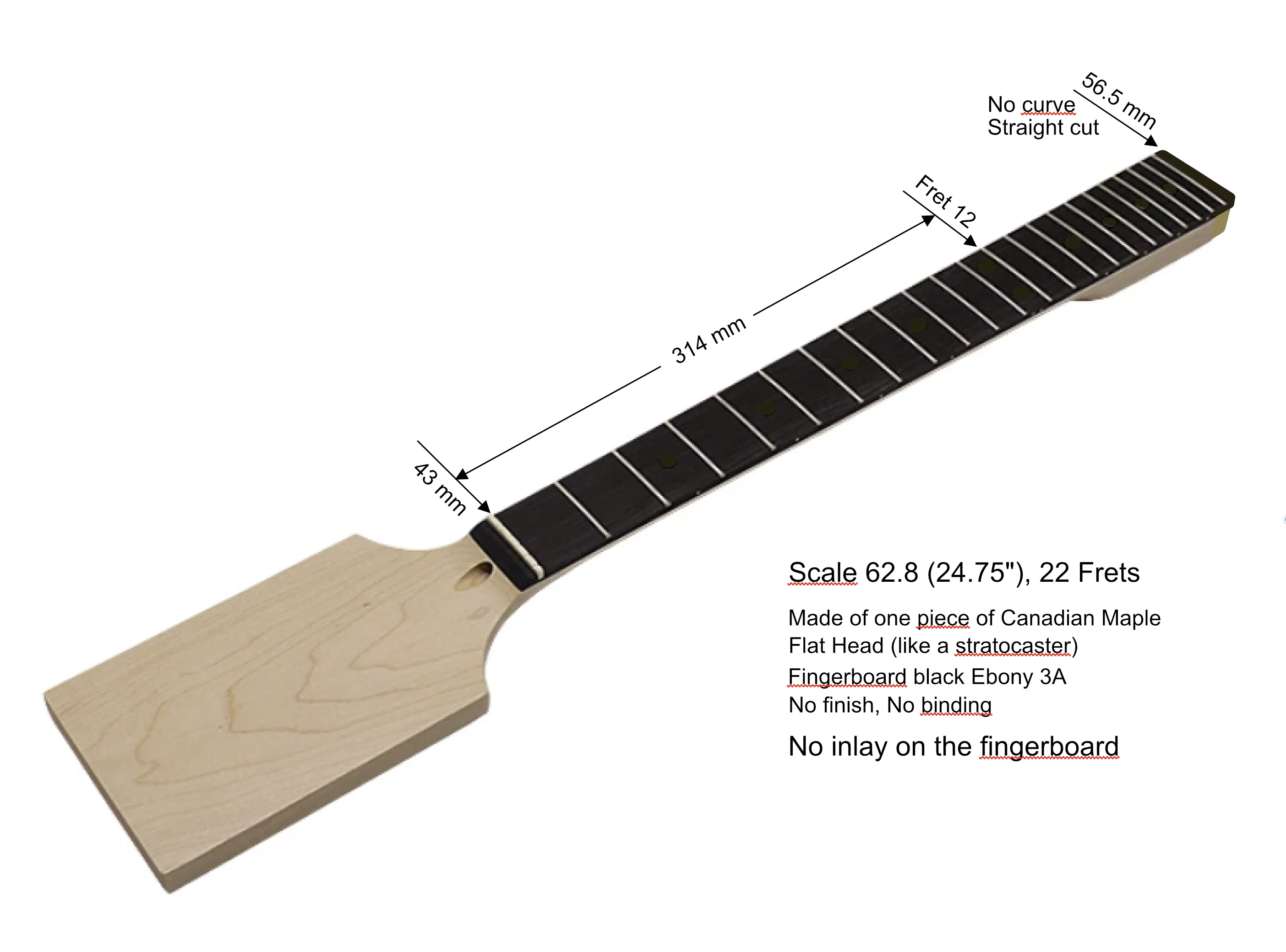 Yinfente Guitar Neck Replacement 22 Fret 24.75 Inch Maple Paddle Ebony  Fretboard Head Electric Guitar Fine Style Dp-3 - Guitar Parts & Accessories  - AliExpress