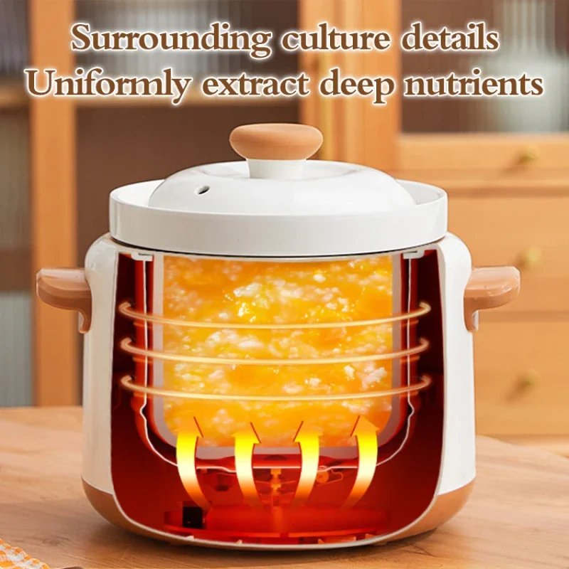 Ceramic Electric Stew Cooker Multifunctional pot for baby food 1.8L white porcelain liner purple sand type