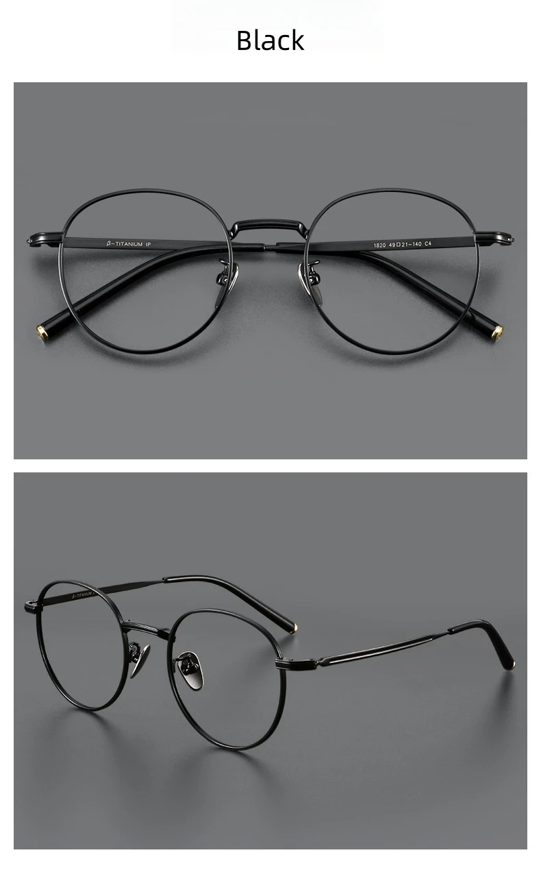 FIRADA Mode Brillen Retro Reinem Titan Runde Brille Komfortable Optische Brillen Rahmen Für Männer Frauen 1820-C – Detail 13