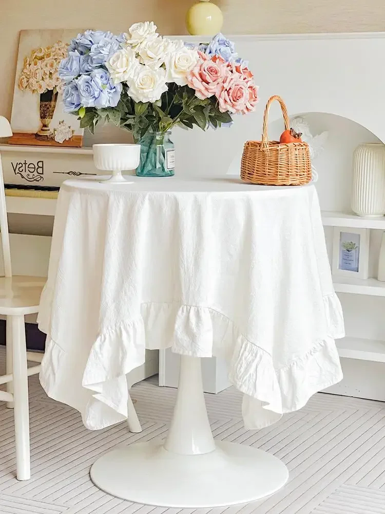 100% Cotton Round Table Cloth Washable Vintage Ruffle Tablecloth For Wedding Party Dining Banquet Decor Living Room Table Cloth