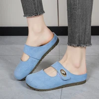 Mules Mary Jane en daim pour femmes, livraison gratuite, sabots plats décontractés sans talon, pantoufles confortables à enfiler, chaussures quotidiennes rétro minimalistes 1