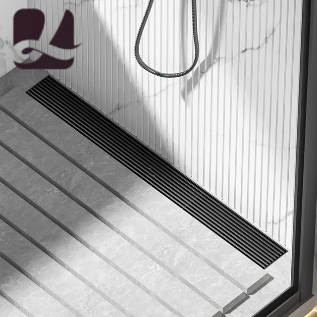 สีดํา 304 สแตนเลสสตีลยาวแถบท่อระบายน้ําห้องน้ําท่อระบายน้ําทองแดง Core Anti-กลิ่นระบายน้ํา 20-100 ซม. 1