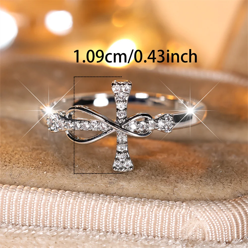 White Zircon Classic Cross Ring Infinity Engagement Promise Rings For Women Trendy Silver Color Wedding Band Jewelry Bridal Gift