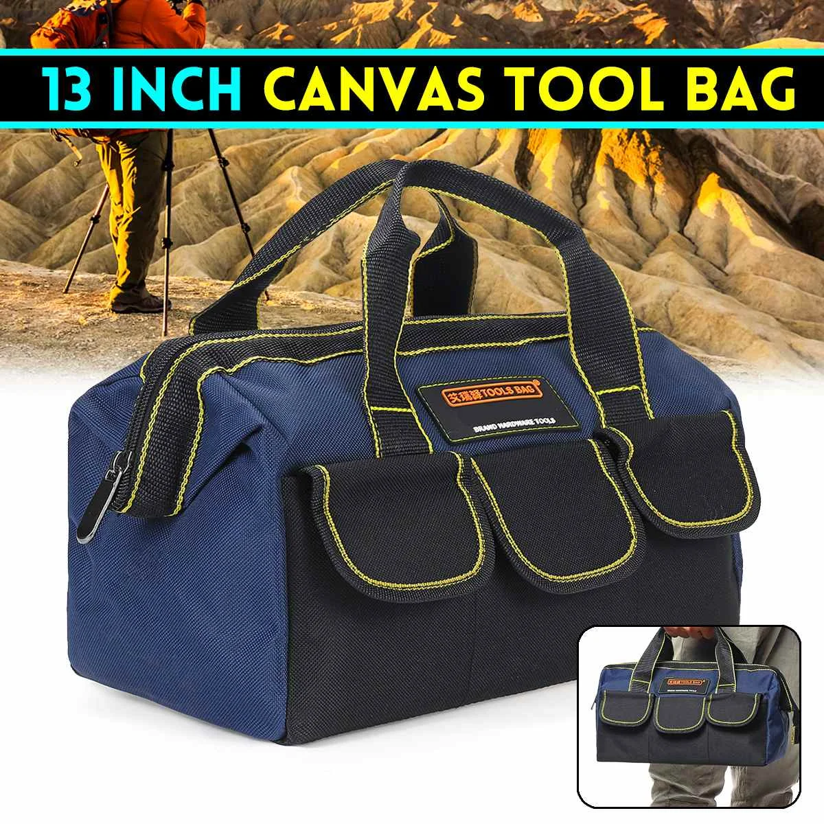 13 Inch Tool Bag Multi-function 1680D Oxford Cloth Electrician Bag Multi-pocket Waterproof Anti-fall Storage Bag