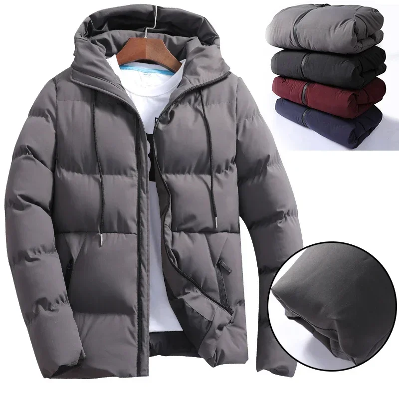 Winter Men's Jacket Solid Color Leisure Padded Long Sleeve Zipper Hooded Cotton-padded Jacket Outdoor Skiing Riding Warm Coat
