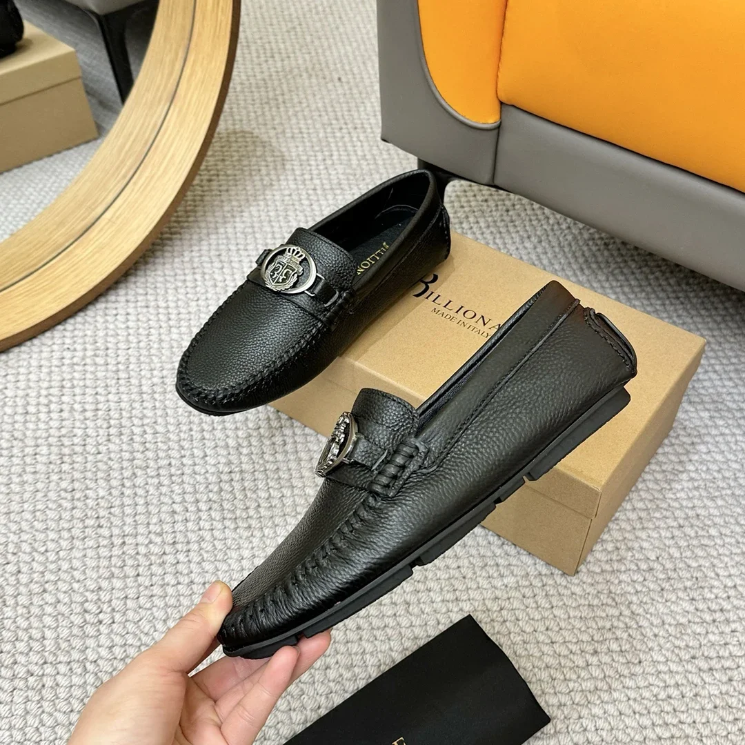 BILLIONAIRE Men Shoes Lychee Patterned Calf Leather High-Quality outdoors European big size 38-46 Metal Old Money Newly rich