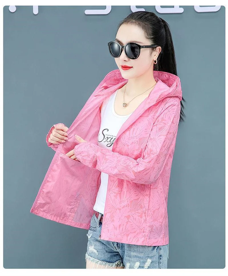 Hooded Long Sleeve Thin Windbreaker Women's Coat Jacket 2023 New Summer Loose Sunscreen Coat Female UV Resistant Outdoor Top 4XL