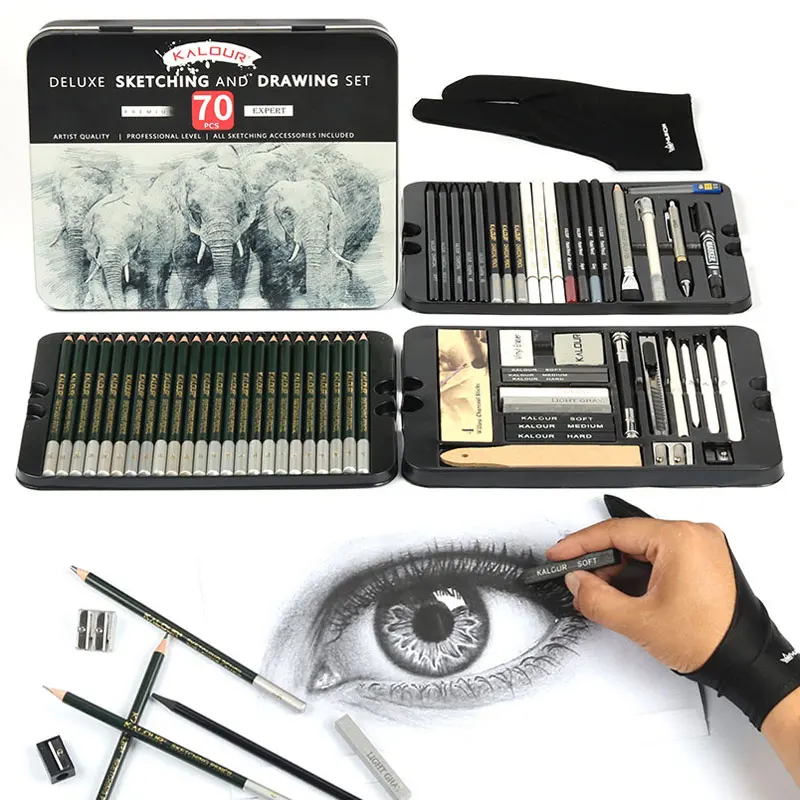 Set da 70 pezzi matite da disegno per schizzi scatola di metallo kit  artistici accessori per bastoncini di grafite al carbone cancelleria  completa per serie di grafica - AliExpress