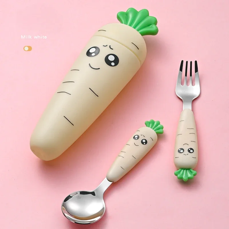 Baby Rice Spoon Cartoon Carrot Spoon Short Fork Children's Tableware Set Stainless Steel