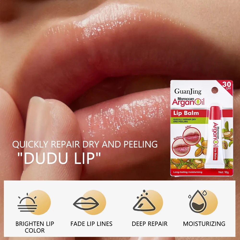 GuanJing Vitamin E Lip Balm 10g Moisturizing Lip Mask Cream Moroccan Argan Oil Lip Gloss Skin Care Quickly Repair Dry 4