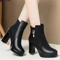 CINESSD Women's Boots Warm Wool Booties High Heel Ankle  2023 New Winter Boots - Image 2