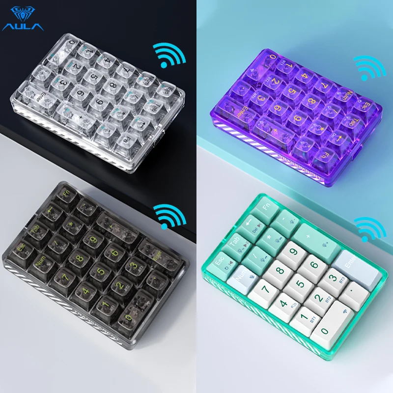 AULA F21 Wireless Numeric Keypad White Backlight Transparent Numeric Keyboard 21 Key Bluetooth Mechanical Gaming Number Pad