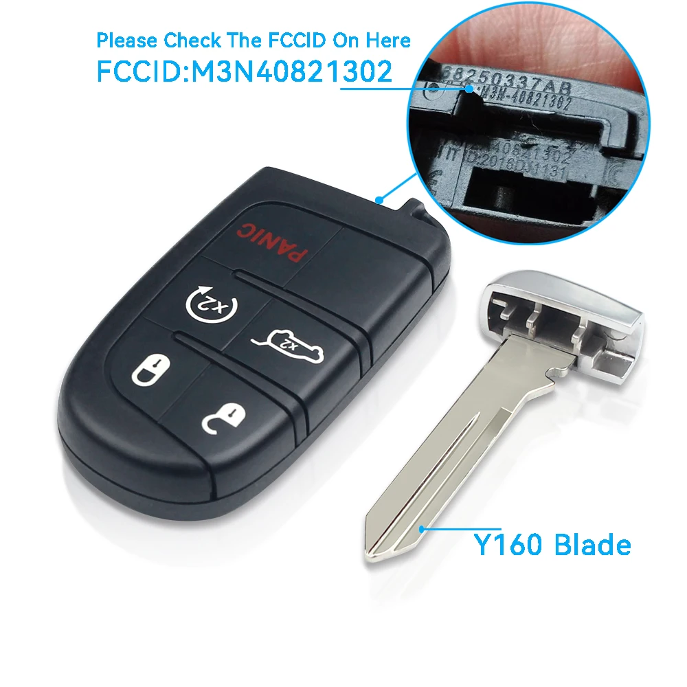 Replacement 5 Buttons Smart Remote Key Fob 433MHz M3N40821302 for Jeep Grand Cherokee 2013-Dodge Journey Challenge