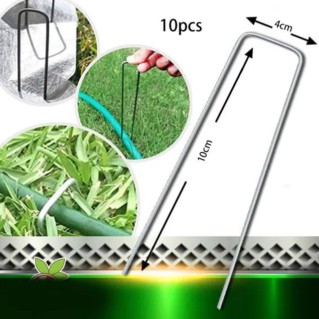 10 db U Alakú Köröm Rozsdamentes Acél 10*4Cm -Es Kertészeti Horganyzott Körmök Napfényhálózathoz Mesterséges Fű Csepegtető Szalag Csövek Rögzítés
