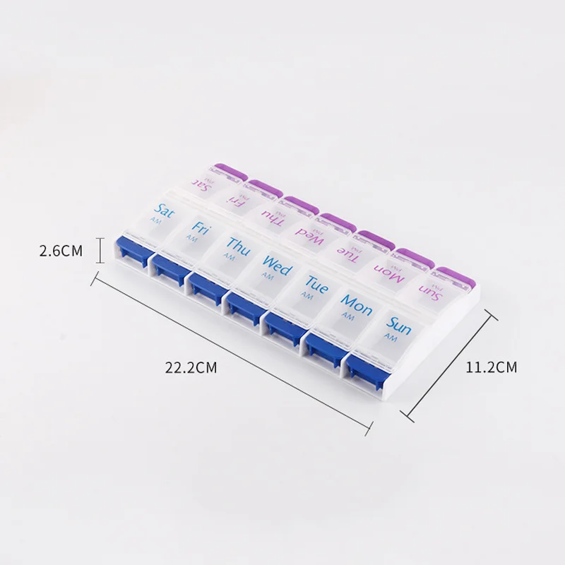 

Portable Travel Weekly 7 Days Pill Box 14 Compartments Pill Organizer Plastic Medicine Storage Dispenser Cutter Drug Cases