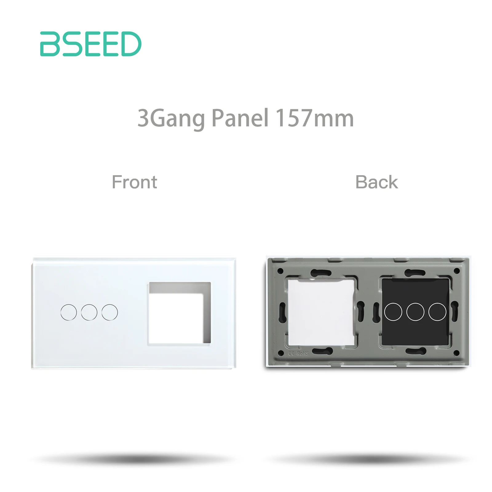BSEED Smart Glass Panel Touch Switches with EU Power Outlet Functionality - White