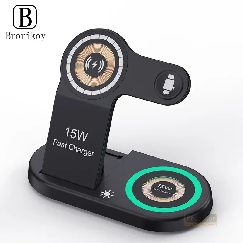 Supporto Per Caricabatterie Wireless Magnetico Trasparente Per Apple Watch 8 7 Iphone 15 14 13 12 Pro Max 11 Airpods 15W Ricarica Wireless Veloce