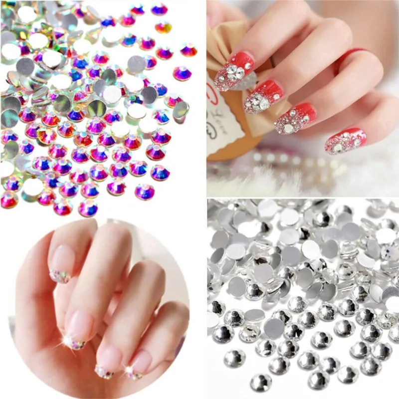 1440pcs Non Hotfix Mixed size crystal ab silver gold FlatBack Rhinestones  Nail Art Decorations Glitter Gems glue on - AliExpress