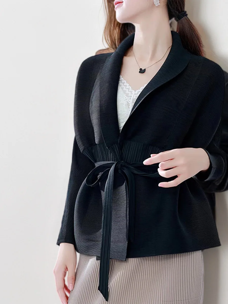 

Женская универсальная Свободная куртка на весну и осень, новинка 2023, повседневный элегантный кардиган с лацканами, топ на шнуровке для женщин