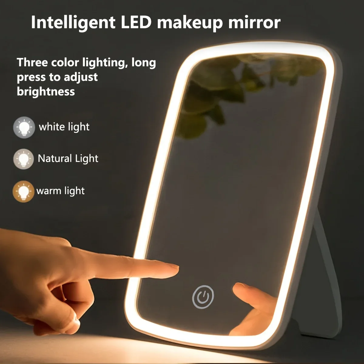 Portable LED Makeup Mirror Touch Sensor 3 Light Modes Adjustable Brightness Warm White Compact for Travel Sleek Design