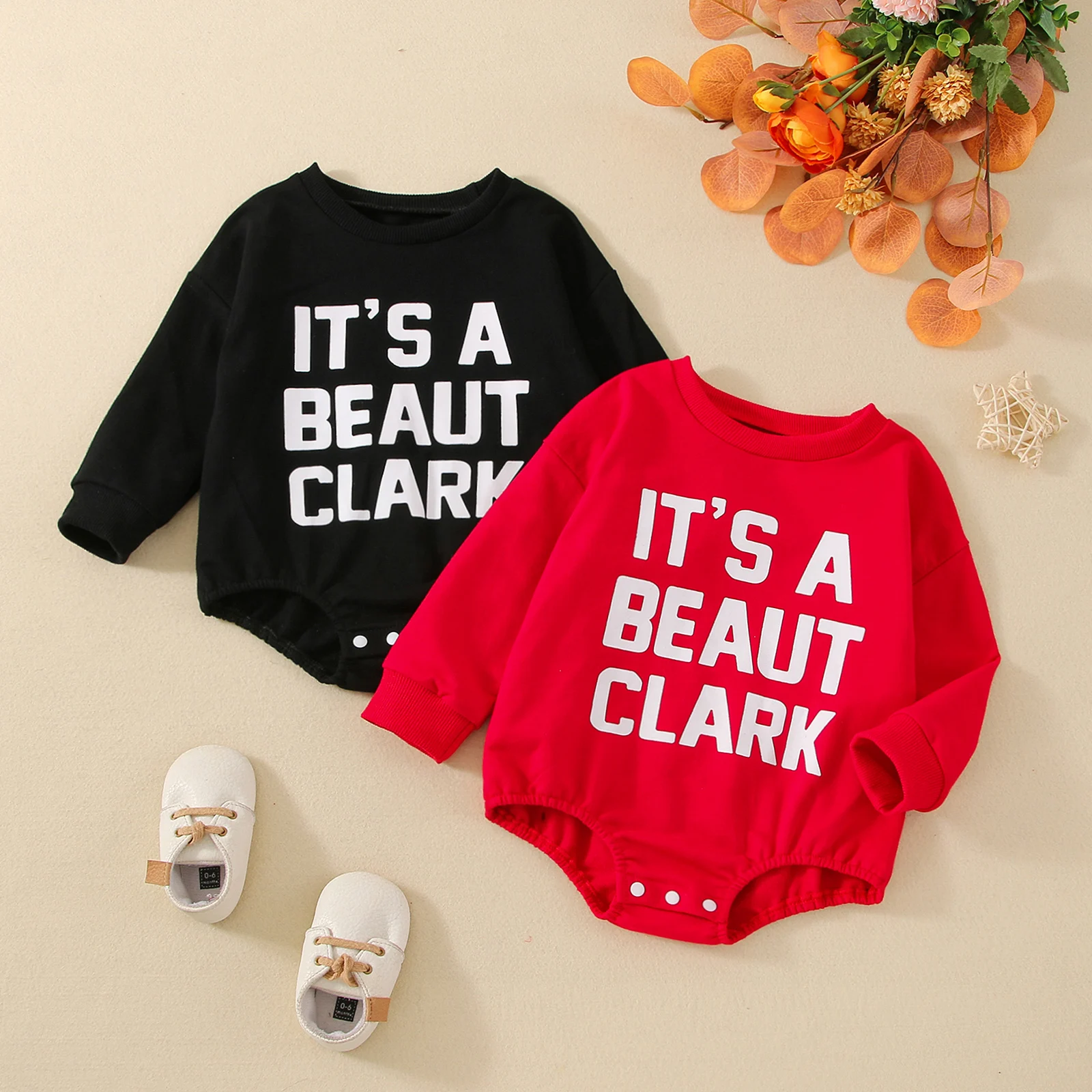 

Toddler Baby Christmas Jumpsuits Boys Girls Long Sleeve Letter Print Sweatshirt Bodysuits Crew Neck Pullover Jumpsuits Clothes