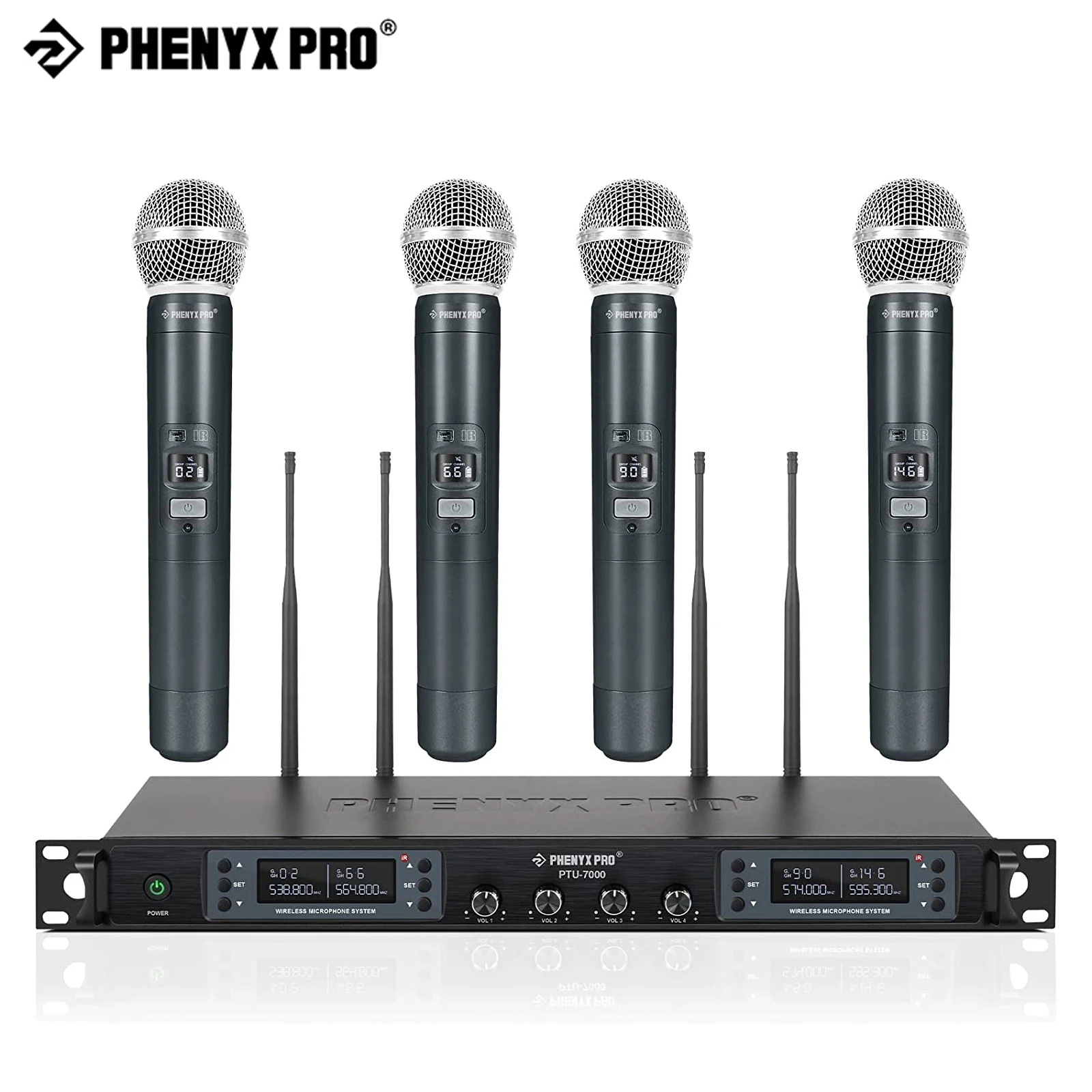 Phenyx Pro Wireless Microphone System 4X100 Channels Professional Auto