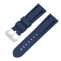 Premium Silicone Sport Watch Band - Waterproof Rubber Strap - 22mm (Blue silver)