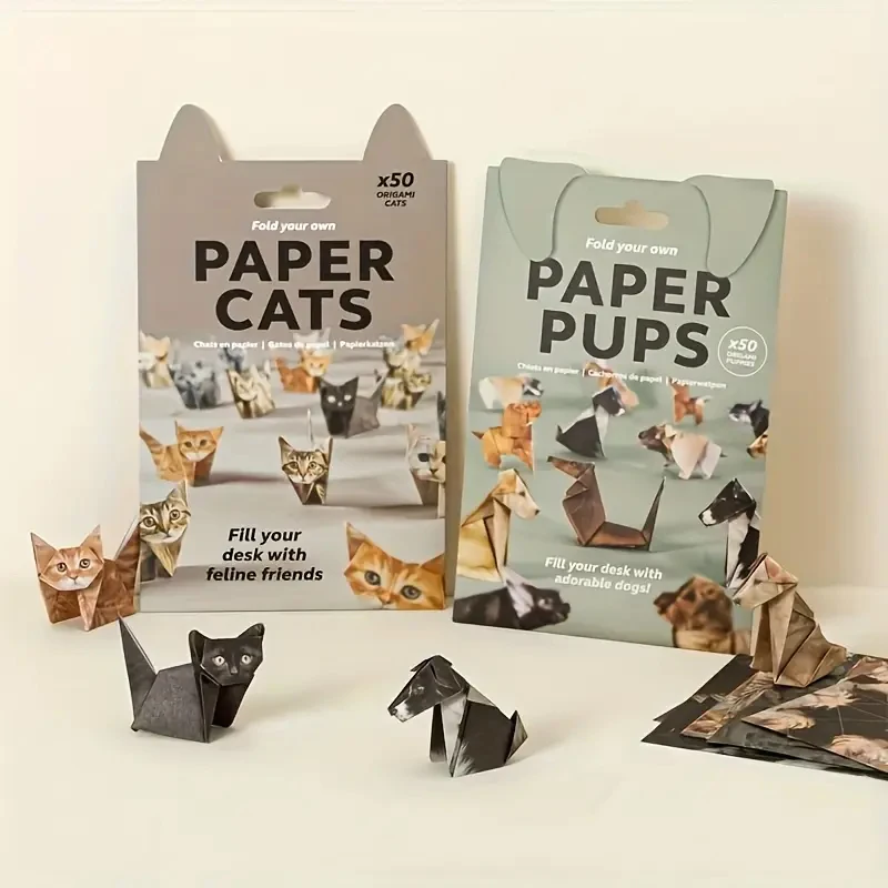 50 Blatt Origami-Papier für Katzen und Hunde, Kunsthandwerk, Party, DIY-Dekoration, handgeschöpftes Papier, Faltset, Weihnachtsgeschenke für Katzen- und Hundelegeisterte – Detail 4
