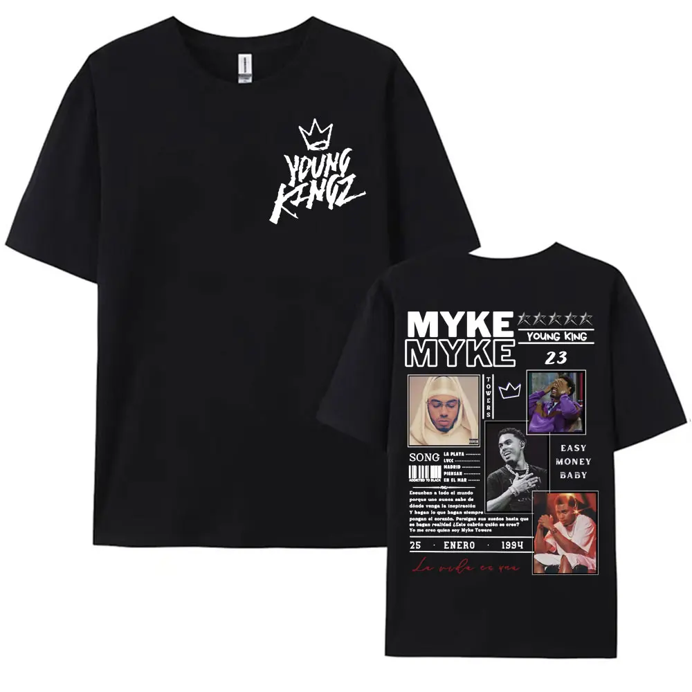 Rapper Myke Towers Graphic Printed T-shirts for Men Harajuku Hip Hop Oversized T Shirt Unisex Summer Cotton Short Sleeve T-shirt 4