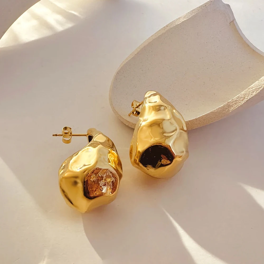 Orecchini Pendenti A Cupola Martellati Con Goccia D'Acqua Testurizzata Lava In Acciaio Inossidabile Dupes Teardrop Chunky Dangle Drangle Ear Hoops