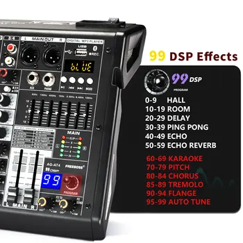 Freeboss Audio Mixer 4 Channels 99 Effect USB Mixing Console PC Record Bluetooth Studio 48V Sound Table Karaoke Mix Desk AG-AT4 2