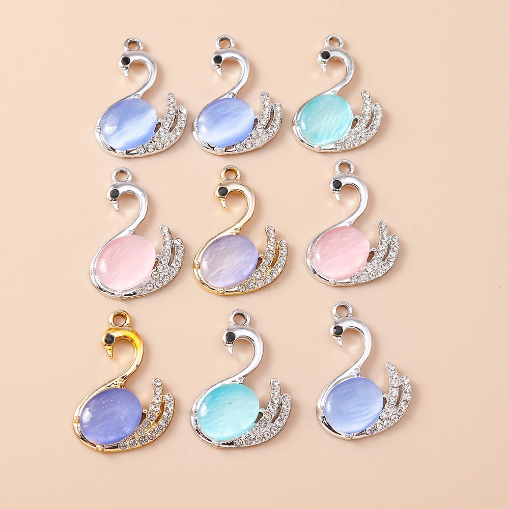 Leslie 10 Stück Luxus-Kristall-Opal-Schwan-Anhänger für handgefertigten DIY-Schmuck, Statement-Halsketten, Ohrringe, Armbänder und Anhänger