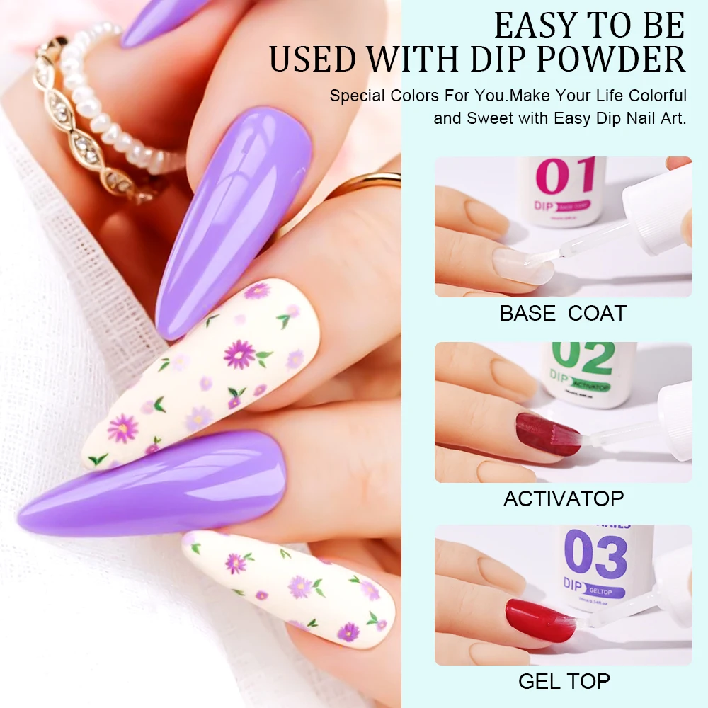 10ml 4 Steps Dip Powder Liquid Set with Activator Base Top Coat and Dipping Powder Brush Saver nail powder nail powder set For Dip Acrylic-Nail Kit