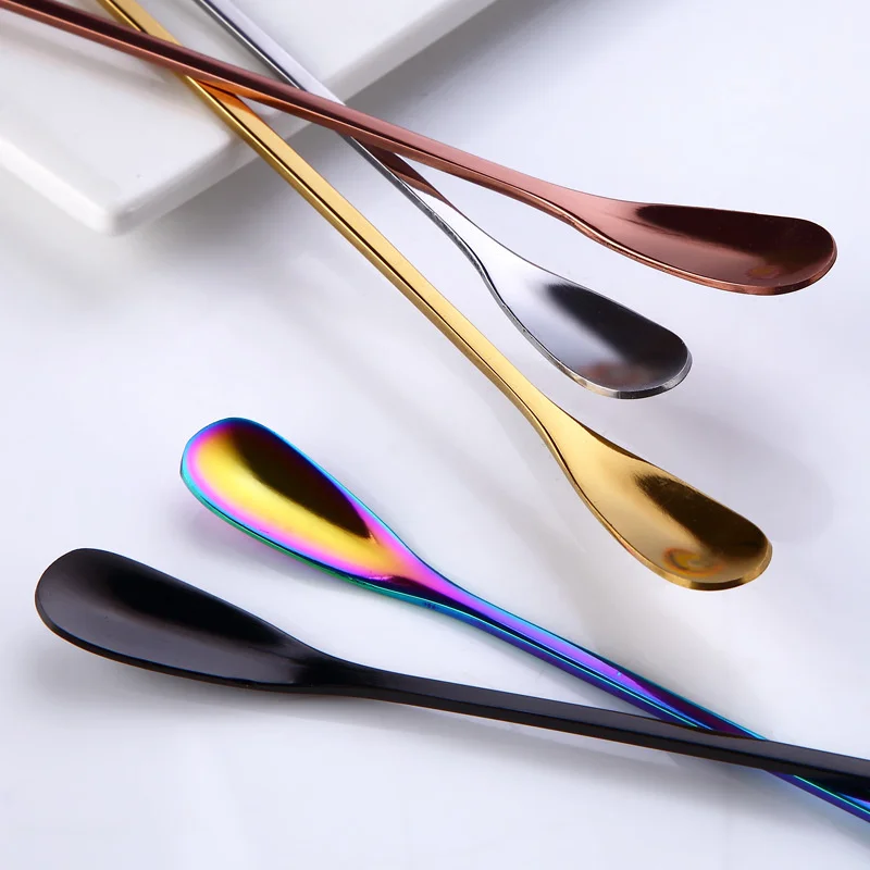 100pcs Stainless Steel Long Handle Ice Spoon Mixing Spoon Gourd Handle Tableware Creative Coffee