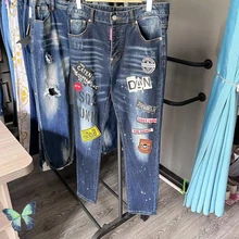 Broken Damage Design DSQ2 Softener Jeans Button Fly ICON Blue Denim Pants