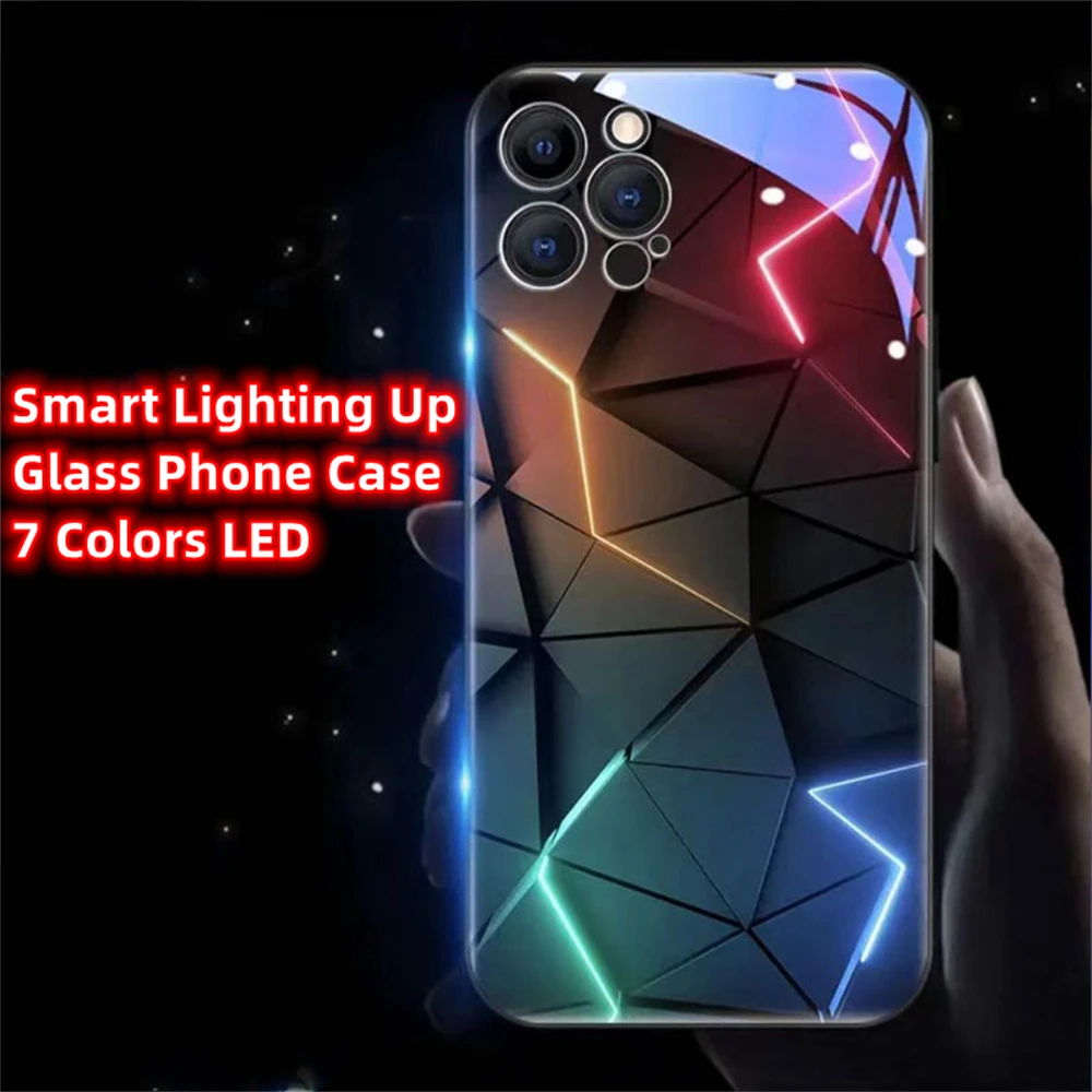 

Colorful Geometry Led Light Phone Case Call Flash For iPhone 15 14 13 12 11 Pro Max X XR XS Plus 6 7 8 SE2020 Glitter Cover