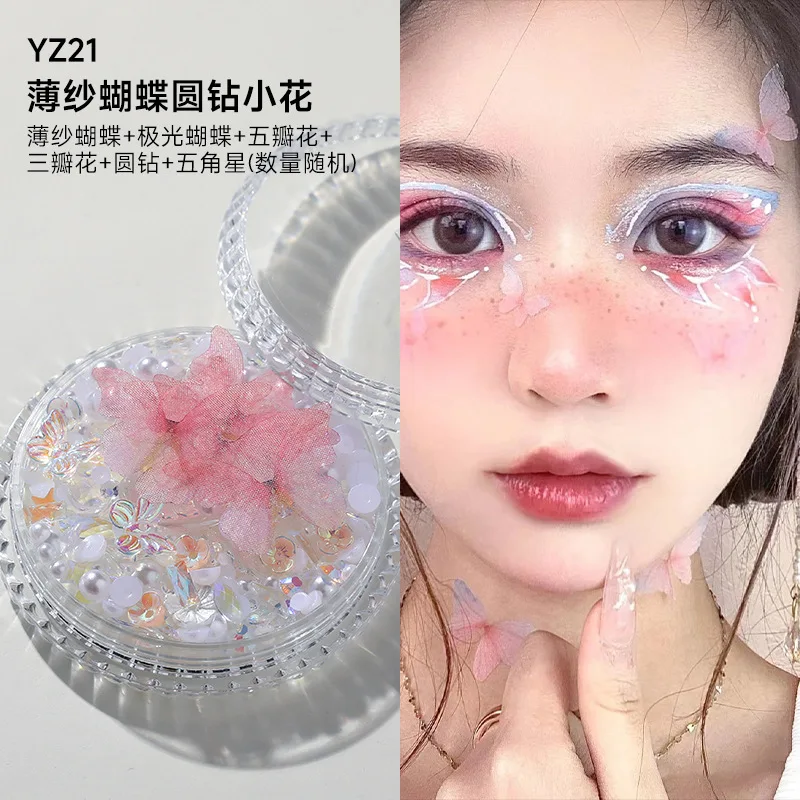 1 Box Augen Gesicht Make-up Patch Schmetterling Diamant Gesichtsdekoration Perle selbstklebende Strass Glitzer Pailletten DIY Nail Art Dekor – Detail 13