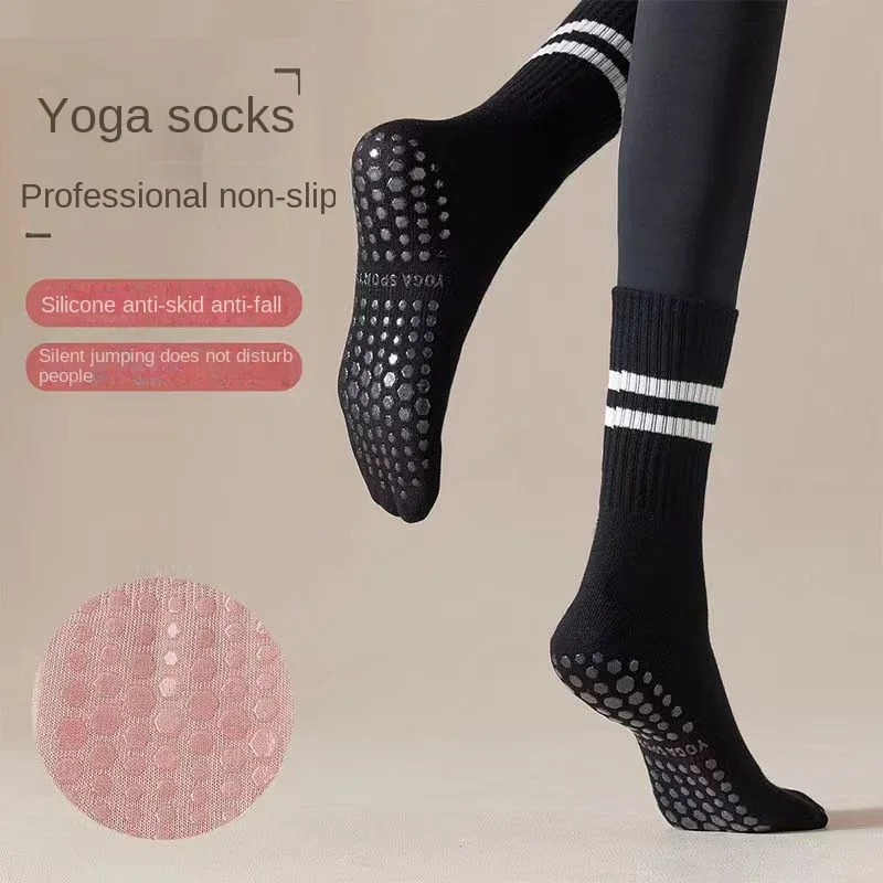 

2Pairs/Set Sports Socks Cotton Mid-tube Bottom Professional Non-slip Silicone Indoor Fitness Socks Gym Dance Pilates Yoga Socks