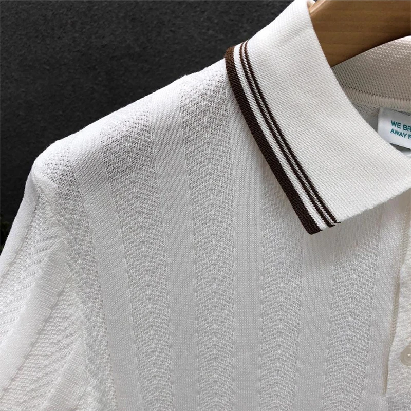 Fashionable Simple Striped Knit Polo Shirt Mens Summer Daily Leisure Breathable Knitted Tops Men Trendy Slim Short Sleeve Polos 14 Seb41fa17b3ed465b814afa09b2ef7d38q