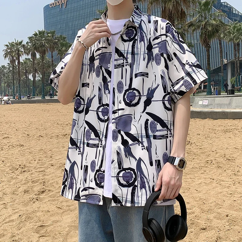 

Men's New Fashion Short Sleeve Shirt Hawaiian Color Fashion Plus Size T-shirt
