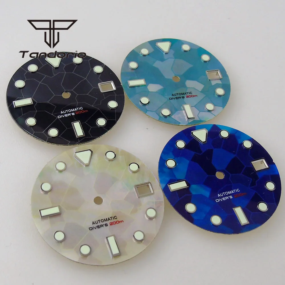 Green Luminous Mother of Pearl Watch Dial with Date Window and Hands Set