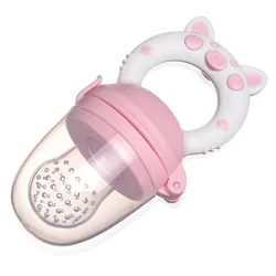 Silicone Baby Feeding Set: Spoon, Juice Extractor, Pacifier Cup, and Teether (Pink white)