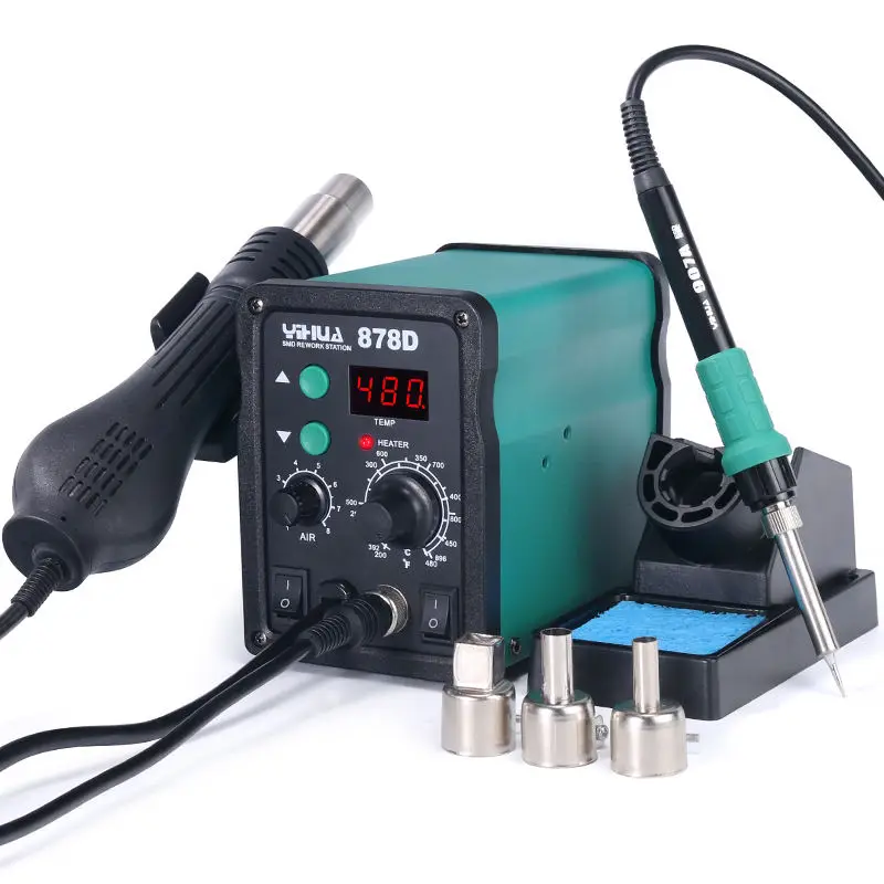 YIHUA 878D 220V 110V Optional Hot Air Gun Soldering Station With 907A Soldering Iron Station