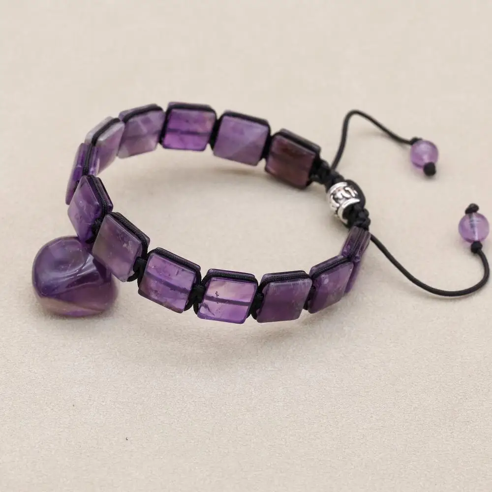 10MM Natural Stone Amethyst Chakra Braided Bracelet & Bangle Punk Women Friendship Charm Bracelets Handmade Couples Jewelry