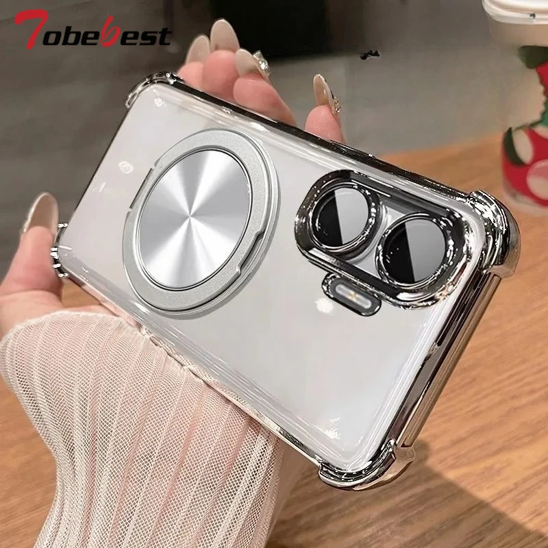 360 Degree Rotating Magnetic Bracket Clear Shockproof Phone Case