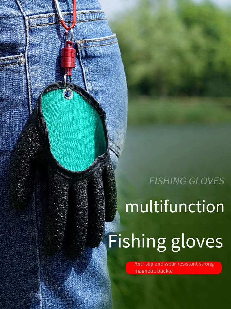 Fishing Gloves 1pcs Latex Puncture Scrapes Fish Catching Gloves with Magnet