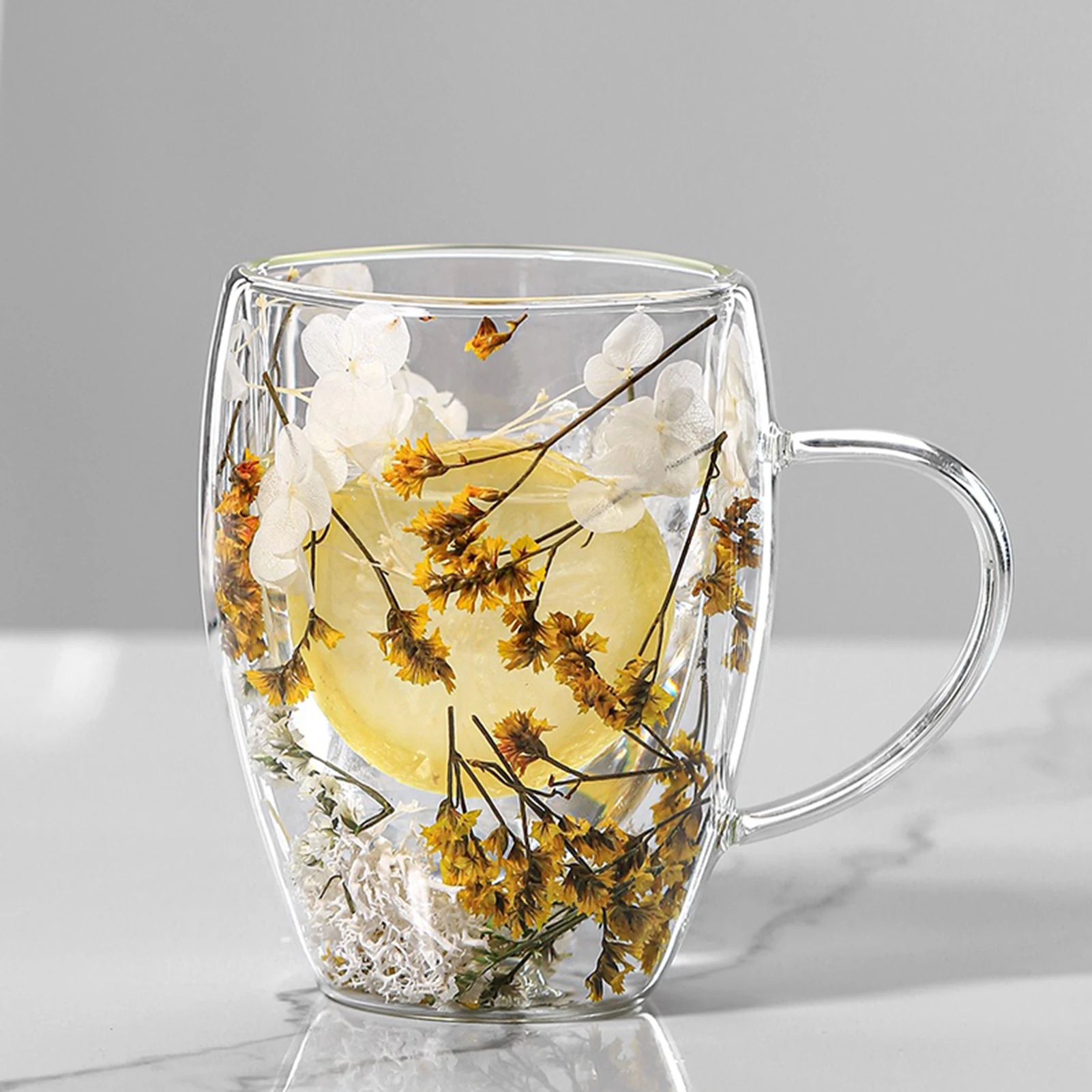 Tazza In Vetro Doppia Parete 350ml Manici Con Fiori Secchi Accessori Cucina Da 2,41 € | DHgate