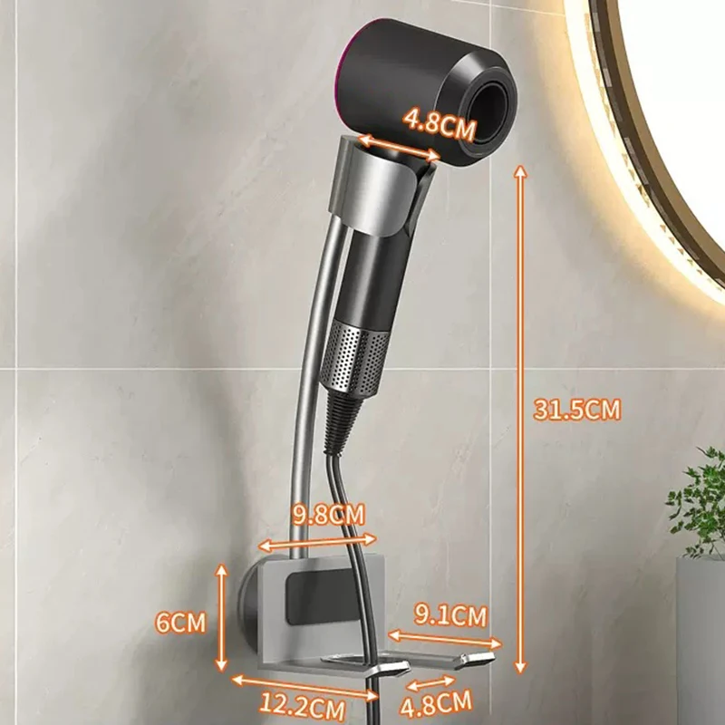 Wall Mounted Hair Dryer Holder Hair Straightener Dryer Hair Storage Rack Bathroom Organizer Shelves Washroom Organization Stand 4