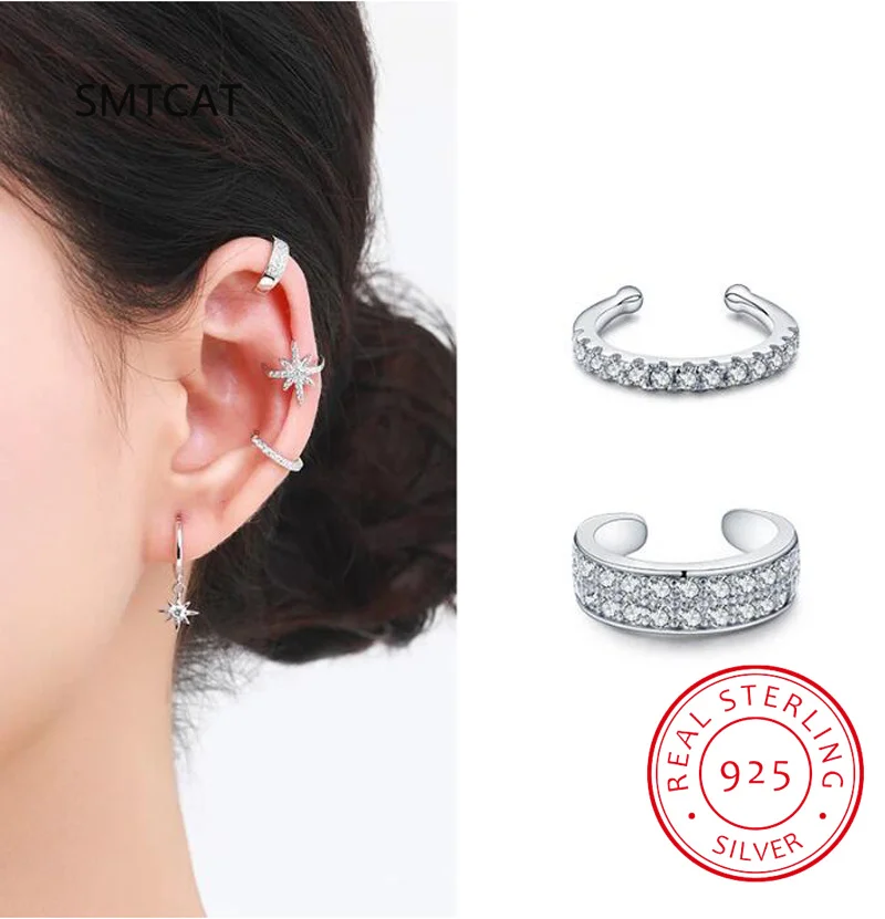 925 Sterling Silver Ear Cuff Clip Earrings For Women Grils Fine Jewelry